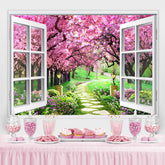 Lofaris Peach Blossom And Grassland White Window Theme Backdrop